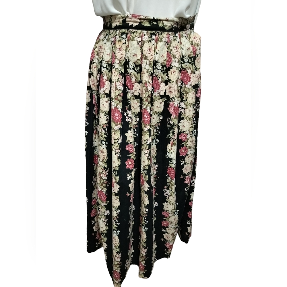 Vtg Herman Geist Pleated Floral Print Cotton Cottagecore Long Skirt Size 6